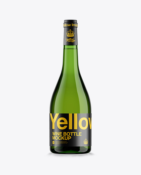 Emerald Green Glass Burgundy Bottle w/ White Wine HQ Mockup