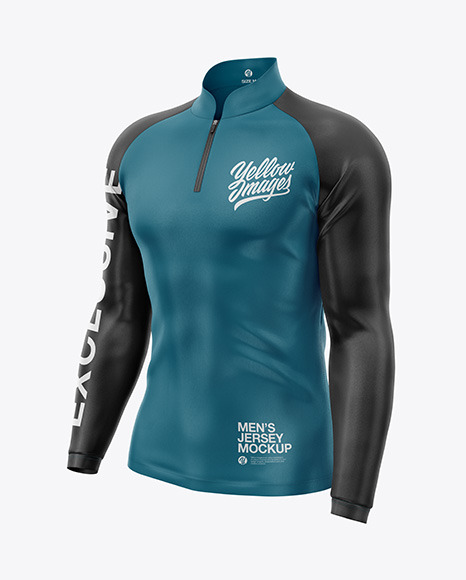 Men's Jersey With Long Sleeve Mockup - Front Half Side View