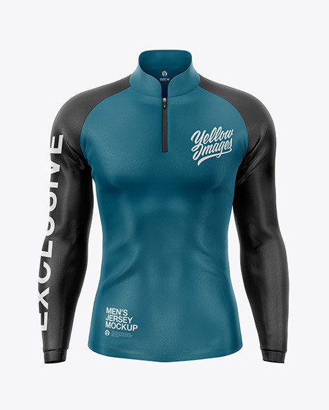 Men's Jersey With Long Sleeve Mockup - Front View