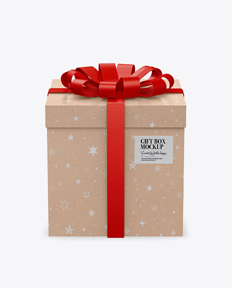 Kraft Paper Gift Box With Glossy Bow Mockup