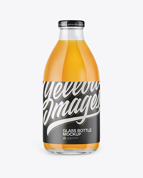 Clear Glass Bottle With Apple Juice Mockup