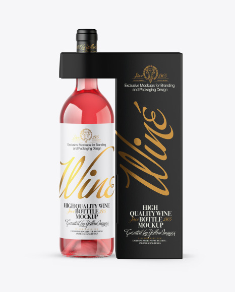 Clear Glass Pink Wine Bottle with Box Mockup