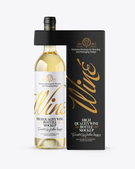 Clear Glass White Wine Bottle with Box Mockup