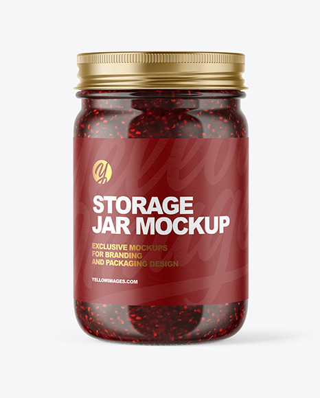 Clear Glass Jar with Raspberry Jam Mockup