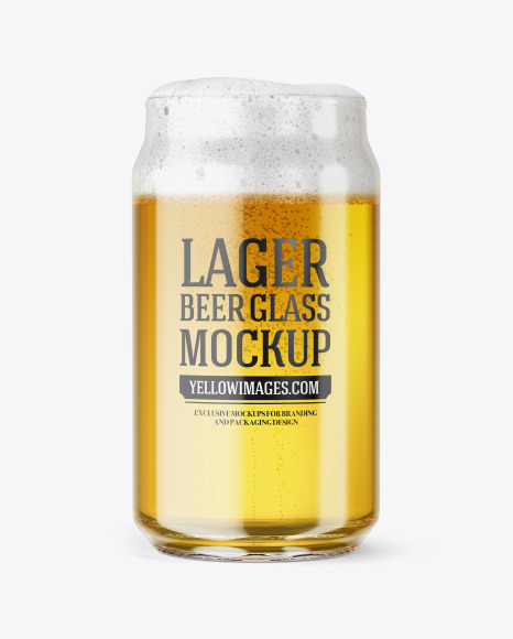 Can Shaped Glass Cup w/ Lager Beer Mockup