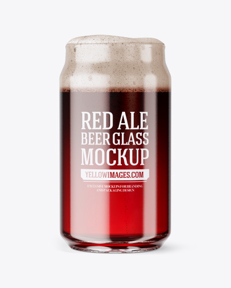 Can Shaped Glass Cup w/ Red Ale Mockup