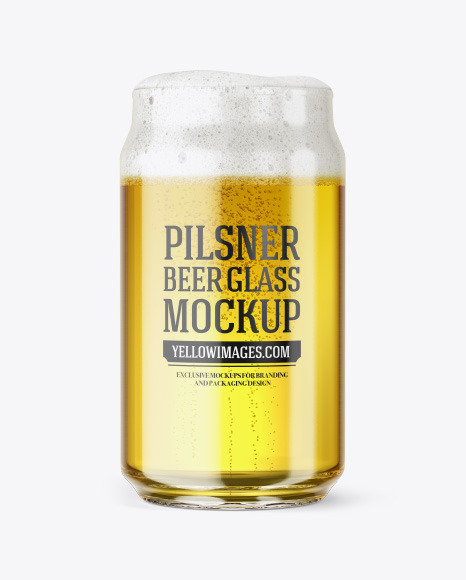 Can Shaped Glass Cup w/ Pilsner Beer Mockup