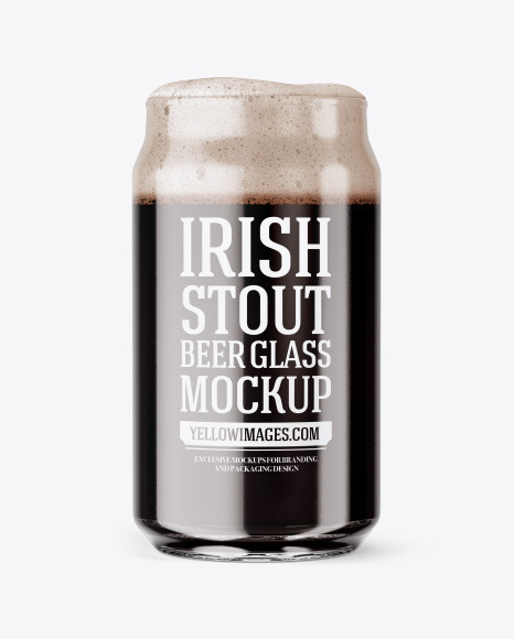 Can Shaped Glass Cup w/ Irish Stout Mockup