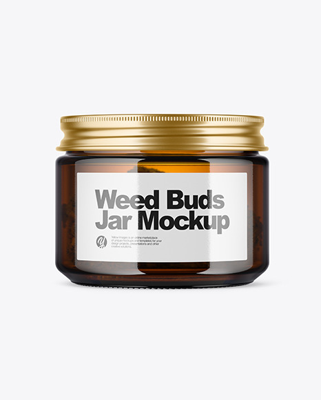 Amber Glass Jar with Weed Buds Mockup