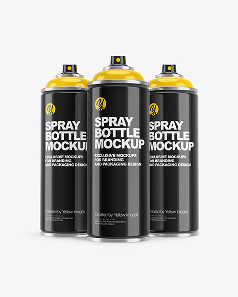 3 Glossy Spray Bottles Mockup