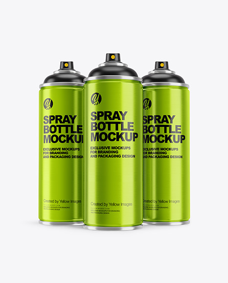 3 Metallic Spray Bottles Mockup