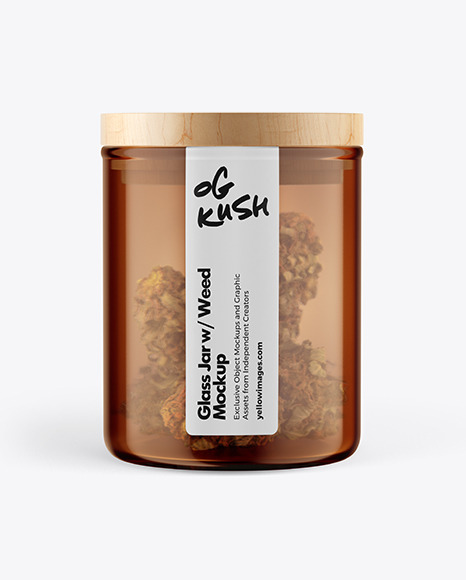 Amber Glass Jar w/ Weed Buds Mockup