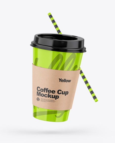 Glossy Coffee Cup W/ Straw Mockup
