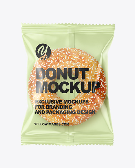 Plastic Bag With Donut With Sesame Seeds Mockup