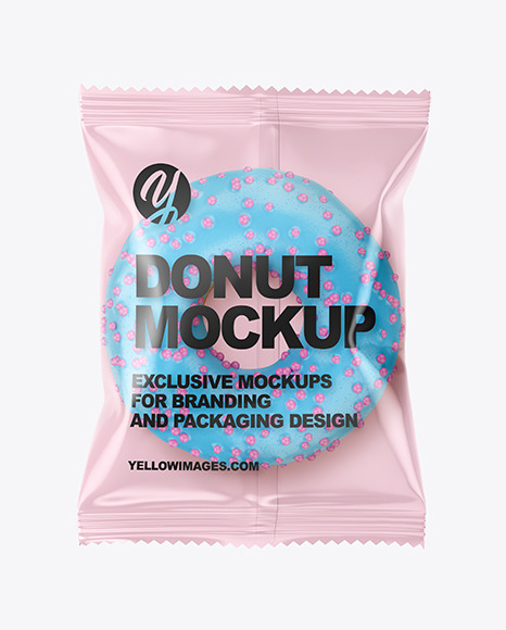 Plastic Bag With Blue Glazed Donut with Pink Sprinkles Mockup