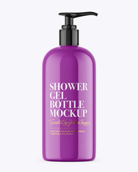 Glossy Shower Gel Bottle with Pump Mockup