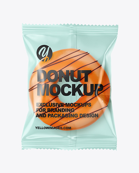 Plastic Bag With Orange Glazed Donut with Chocolate Stripes Mockup