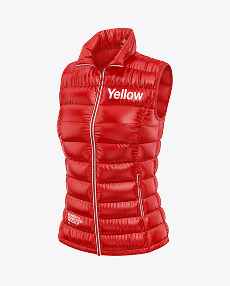 Glossy Women's Down Vest Mockup - Front Half Side View
