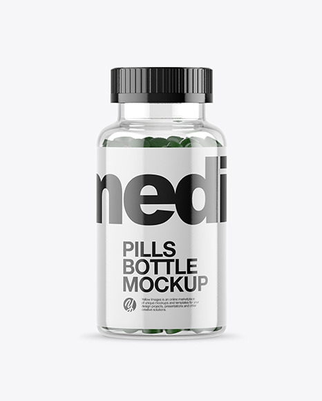 Clear Glass Bottle With Pills Mockup