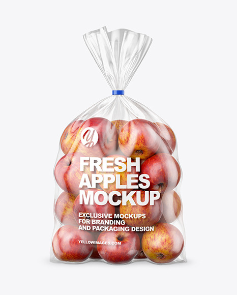Plastic Bag with Red Apples Mockup