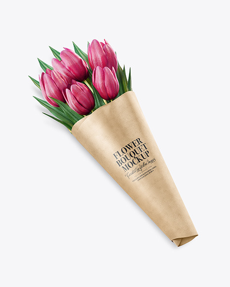 Flower Bouquet in Kraft Paper Wrap Mockup