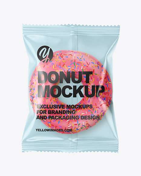 Plastic Bag With Pink Glazed Donut with Sprinkles Mockup