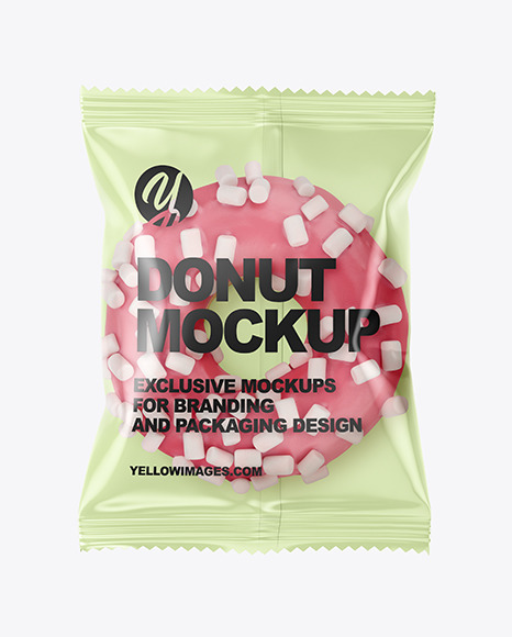 Plastic Bag With Pink Glazed Donut with Marshmallows Mockup