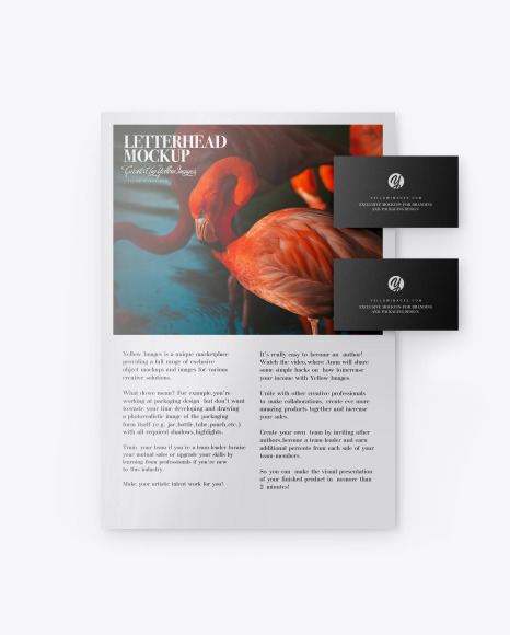 Glossy A4 Paper w/ Two Business Cards Mockup
