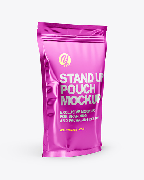 Glossy Metallic Stand Up Pouch Mockup