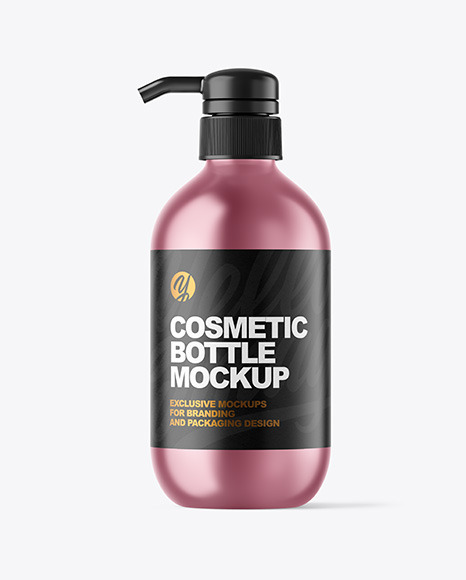 Metallic Cosmetic Bottle with Pump Mockup