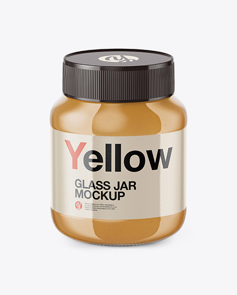 Glass Jar with Peanut Butter Mockup  - High-Angle Shot