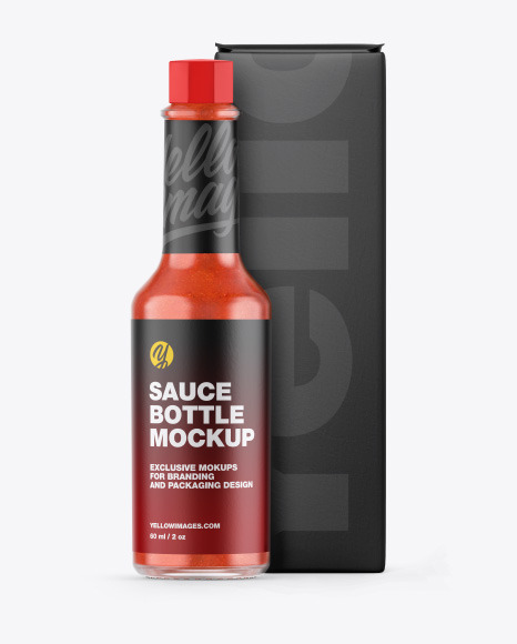 Red Hot Sauce Bottle w/ Box Mockup