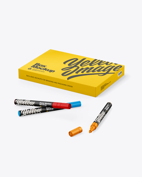 Glossy Box With Marker Pens Mockup