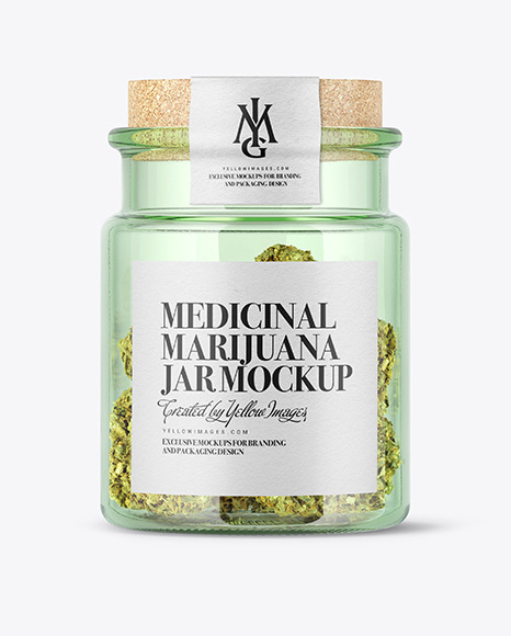 Medicinal Marijuana in Green Glass Jar Mockup