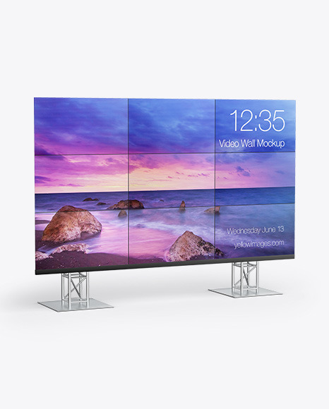 LCD Video Wall Mockup - Half Side View