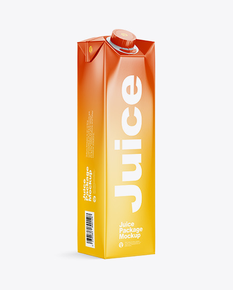 1L Glossy Juice Package Mockup - Halfside View
