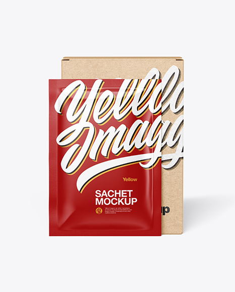 Kraft Box with Glossy Sachet Mockup