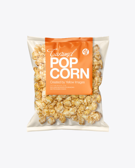 Plastic Bag With Caramel Popcorn Mockup