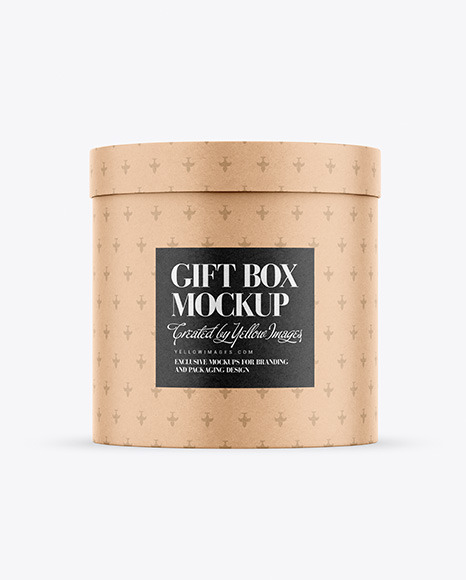 Round Gift Kraft Box Mockup