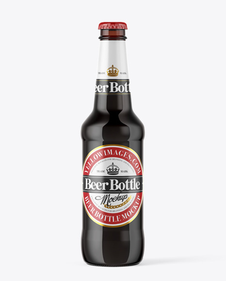 330ml Amber Bottle With Dark Beer Mockup