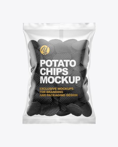 Bag With Corrugated Black Potato Chips Mockup
