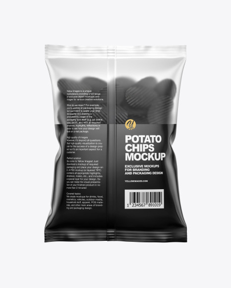 Matte Bag With Corrugated Black Potato Chips Mockup