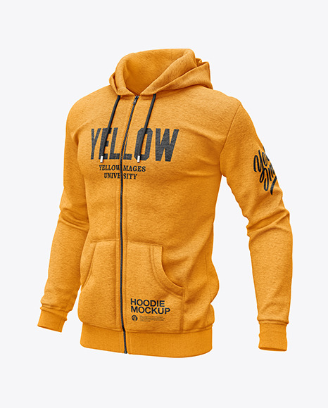 Melange Men's Full-Zip Hooded Sweatshirt Mockup