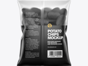 Matte Bag With Black Potato Chips Mockup
