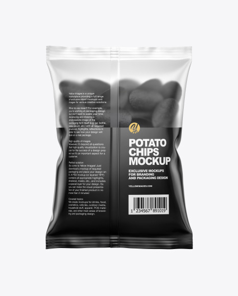 Matte Bag With Black Potato Chips Mockup