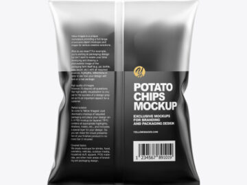 Frosted Bag With Black Potato Chips Mockup