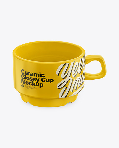 Ceramic Glossy Cup Mockup (High-Angle Shot)