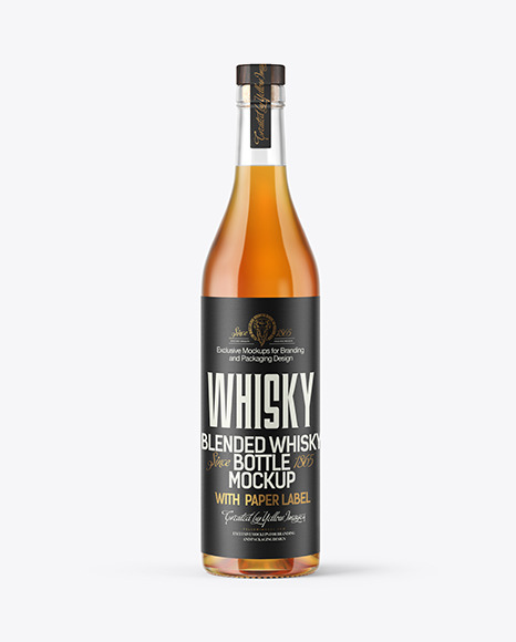 Clear Glass Bottle with Whiskey Mockup