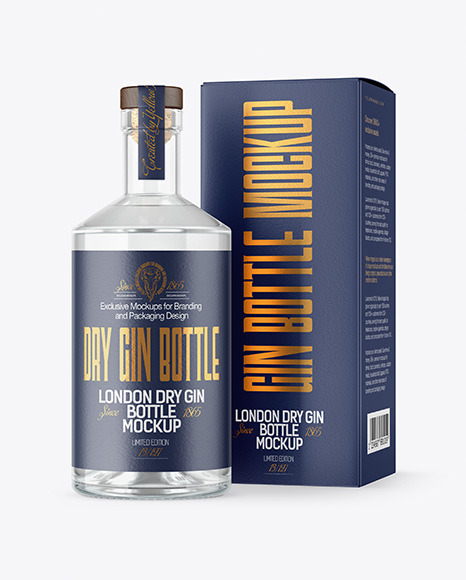 Clear Glass Gin Bottle with Box Mockup