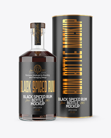 Black Rum Bottle with Tube Mockup